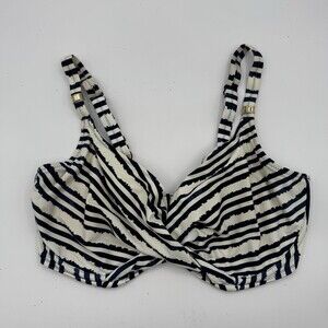 FANTASIE Swimwear Bikini Top 34I (US) / 34G (UK) Navy & White Twist Gold